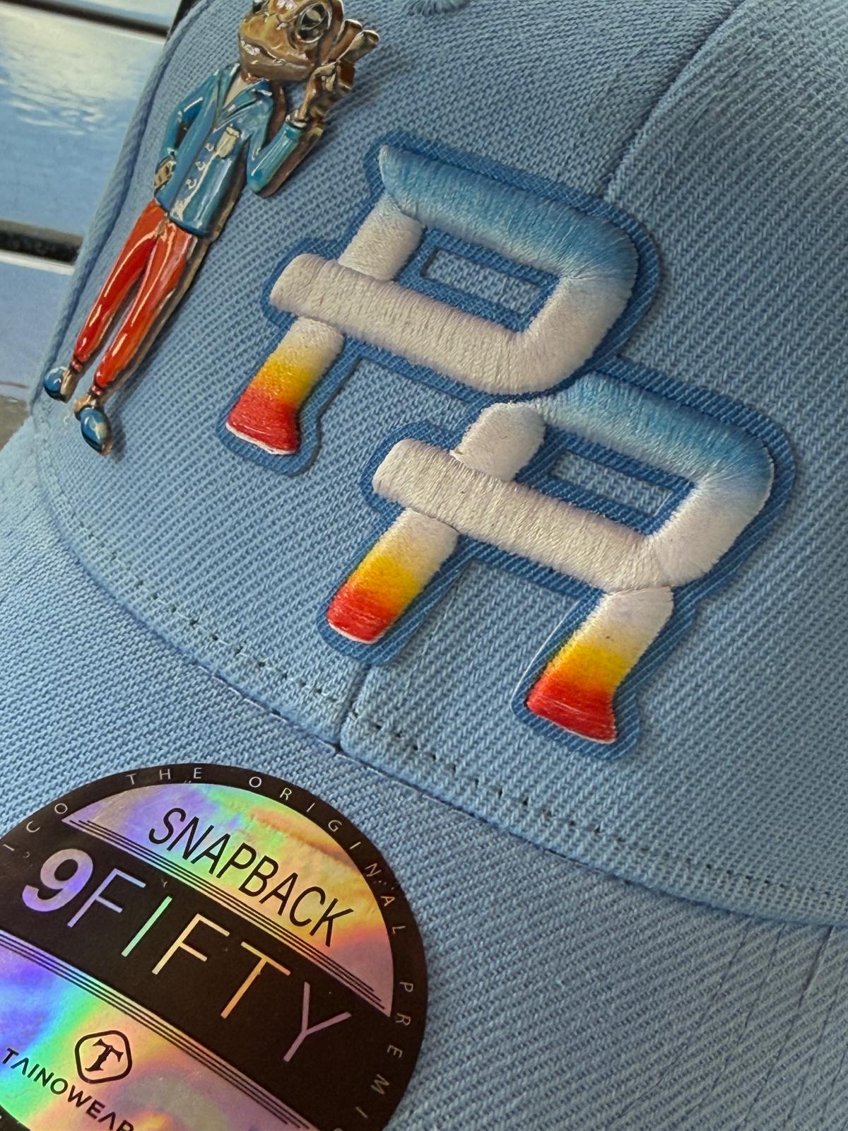 Metallic Sapo Concho Snapback Hat – Light Blue “PR” Gradient Embroidery