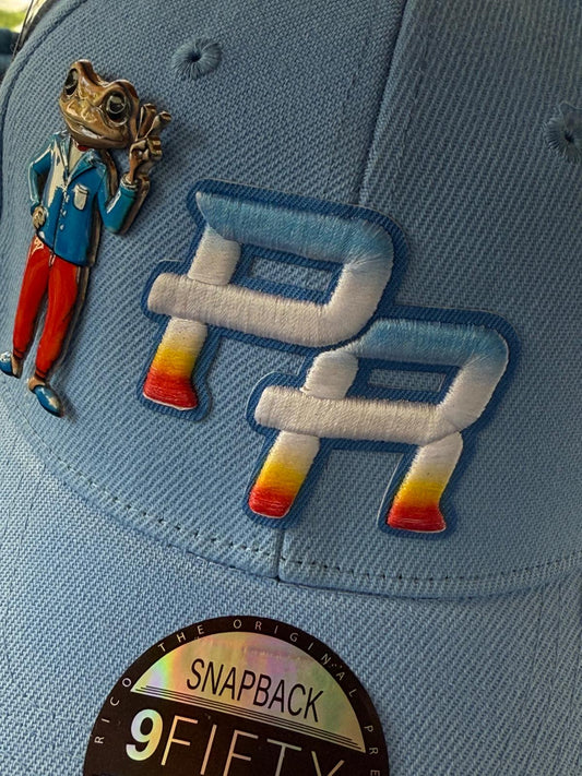 Metallic Sapo Concho Snapback Hat – Light Blue “PR” Gradient Embroidery