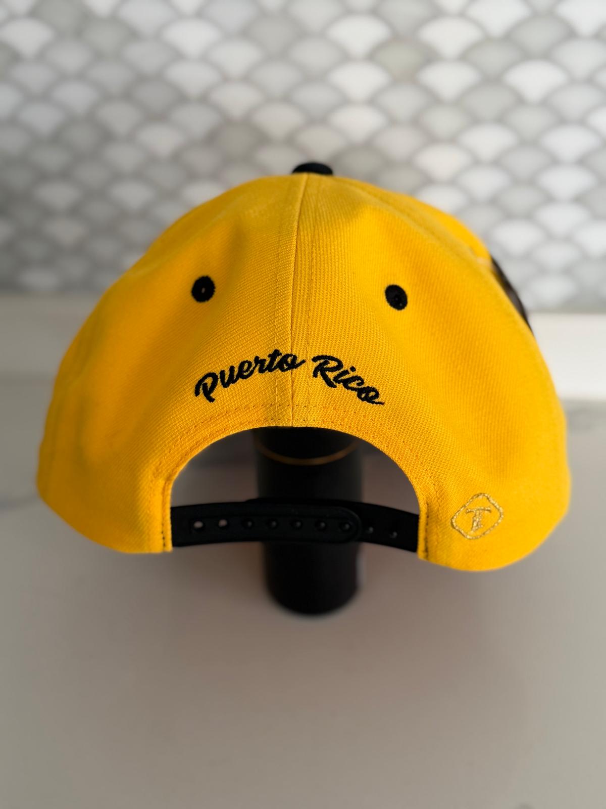 Puerto Rico PR Snapback Hat – Black Yellow Curved Brim Cap with 5D Embroidery | Tainowears®