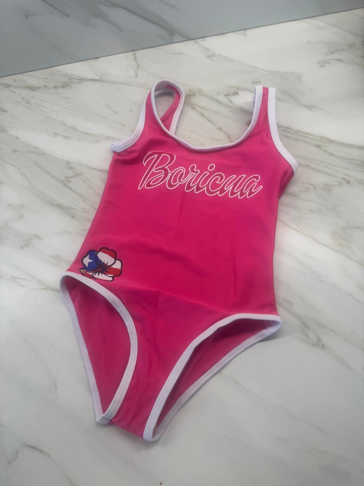 Boricua Pink One Piece Bathing Suit – Lycra Swimsuit for Girls