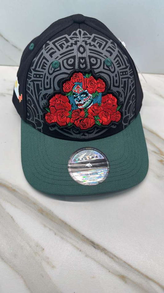 Mexico Catrina Hat | 5D Embroidered Cotton Fitted Cap | Curved or Flat Brim | Limited Edition Streetwear Cap