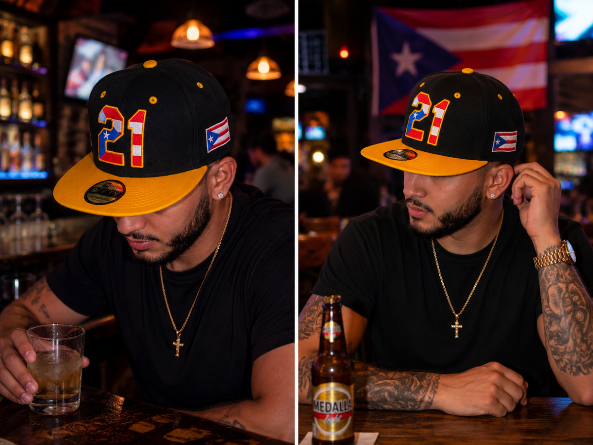 Puerto Rico 21 Black Yellow Flat Brim Snapback Hat – Flag Embroidered Cap