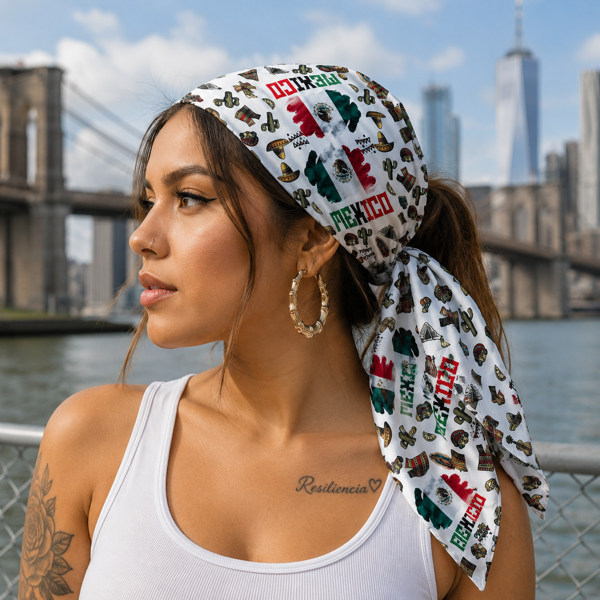 Mexico Symbols Satin Head Scarf Bandana | Fashion Neck Scarf