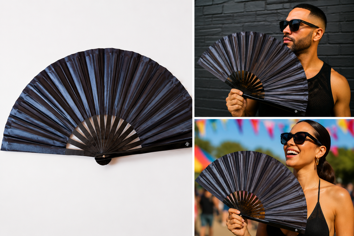 Solid Black Folding Fan – Bamboo Clack Hand Fan