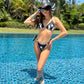 Puerto Rico island inspired bikini set with bold black flag design