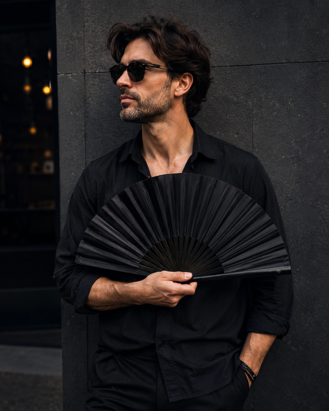 Black bamboo clack fan with clean no graphic design