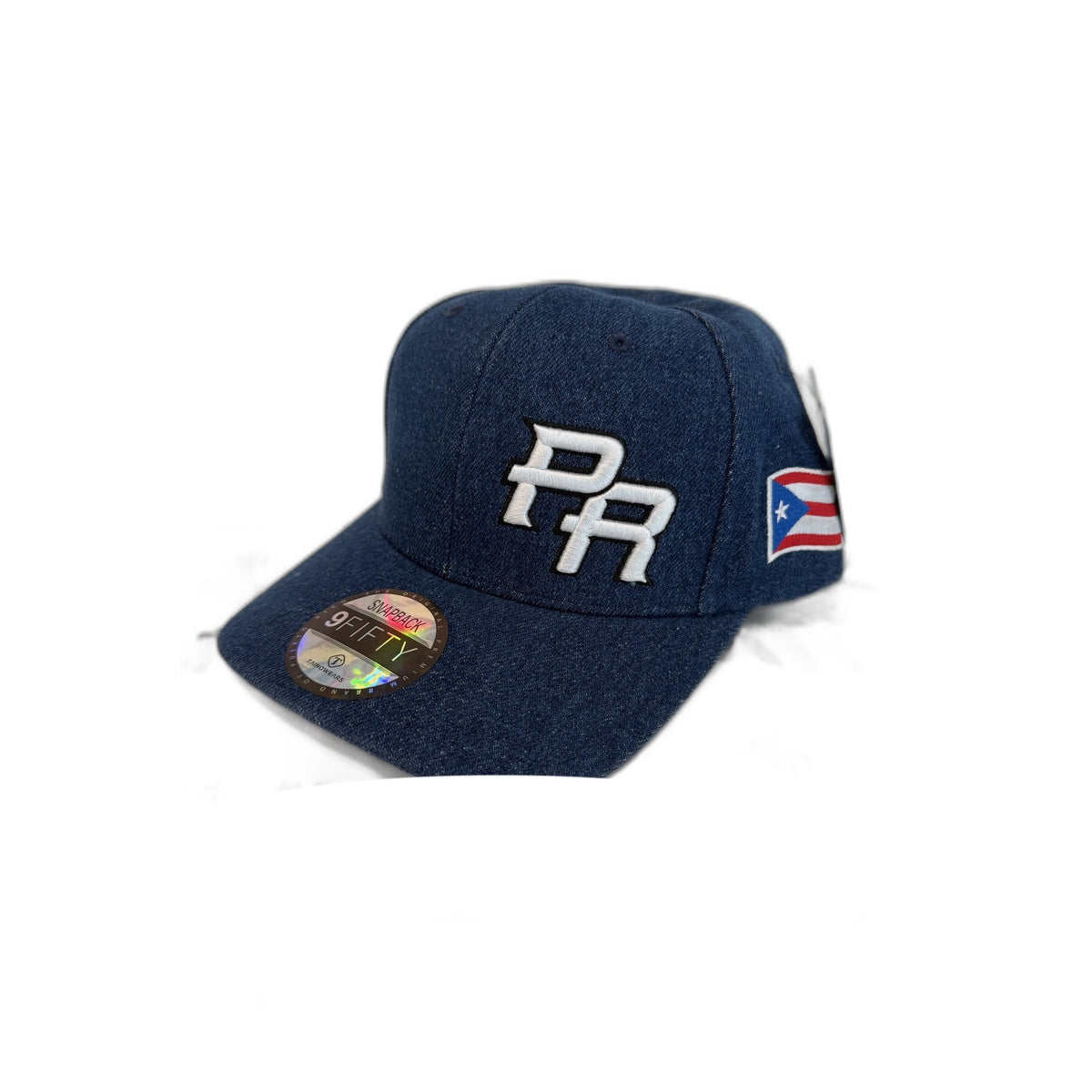 Puerto Rico Denim PR Snapback Hat – Curved Brim, Embroidered PR & Flag Patch