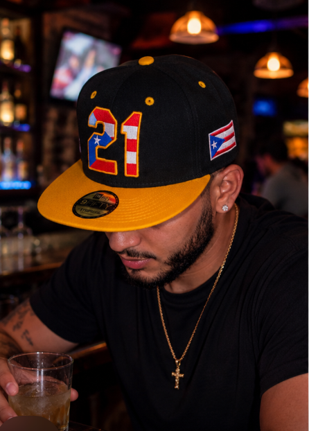 Puerto Rico 21 Black Yellow Flat Brim Snapback Hat – Flag Embroidered Cap