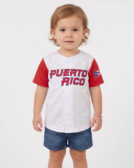 Puerto Rico Kids Baseball Jersey – White #21 Youth Baseball Shirt with Flag Patch