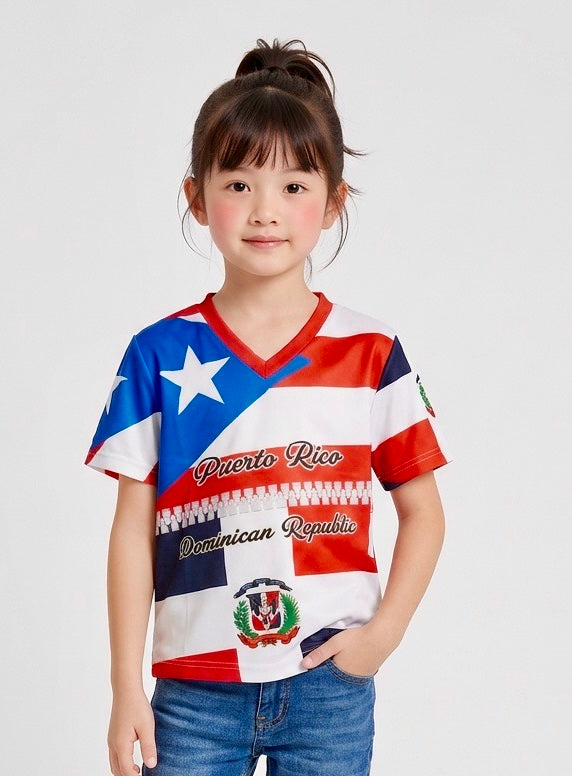 Kids Puerto Rico Dominican Republic V-Neck T-Shirt – Lightweight Cultural Shirt