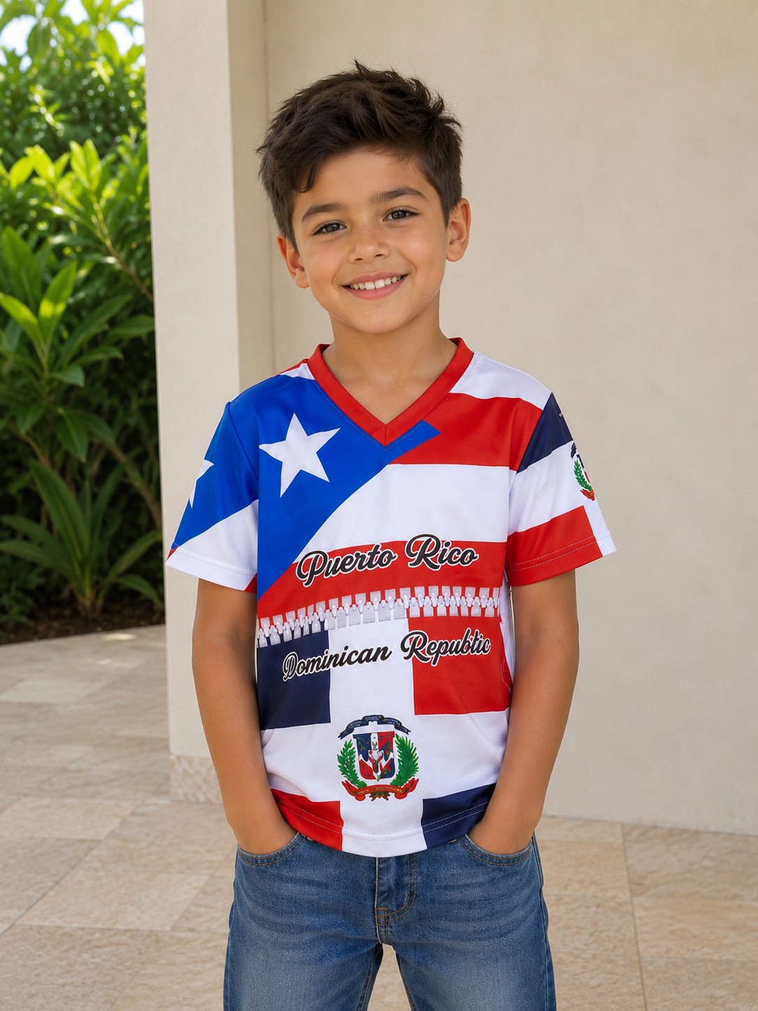 Kids Puerto Rico Dominican Republic V-Neck T-Shirt – Lightweight Cultural Shirt