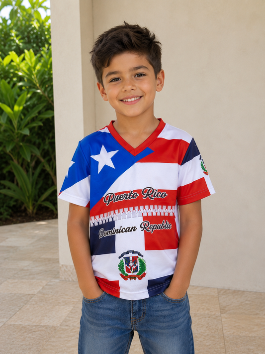 Kids Puerto Rico Dominican Republic V-Neck T-Shirt – Lightweight Cultural Shirt