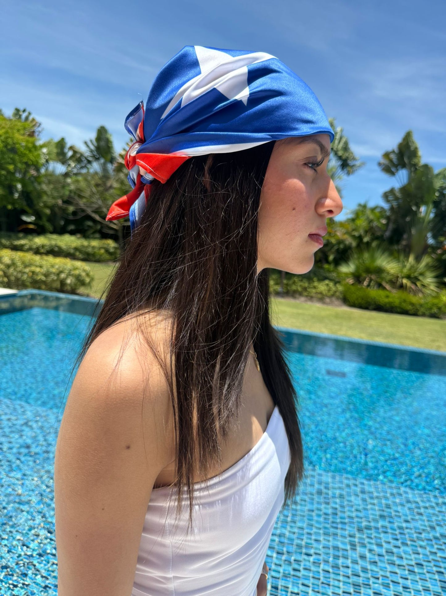 Puerto Rico Flag Boricua  Satin Head Scarf Bandana, Neck Scarf Unisex
