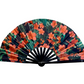 Puerto Rico Flor Maga folding fan with tropical flowers and black bamboo ribs