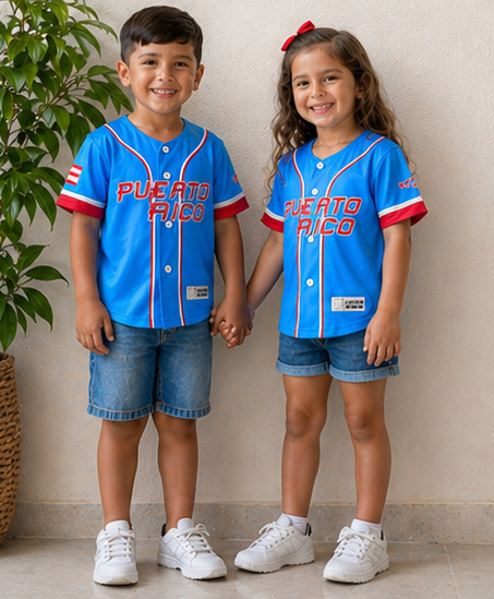 Puerto Rico Kids Baseball Jersey – Bandera Boricua Youth Button-Up Shirt