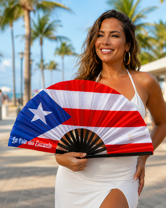 La Isla del Encanto Puerto Rico Large Folding Fan – Bamboo Clack Hand Fan