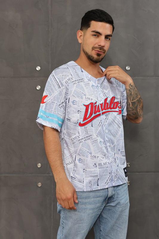 Headzflex Diablos Rojos del México Fan Jersey: Premium Design, Newspaper Print