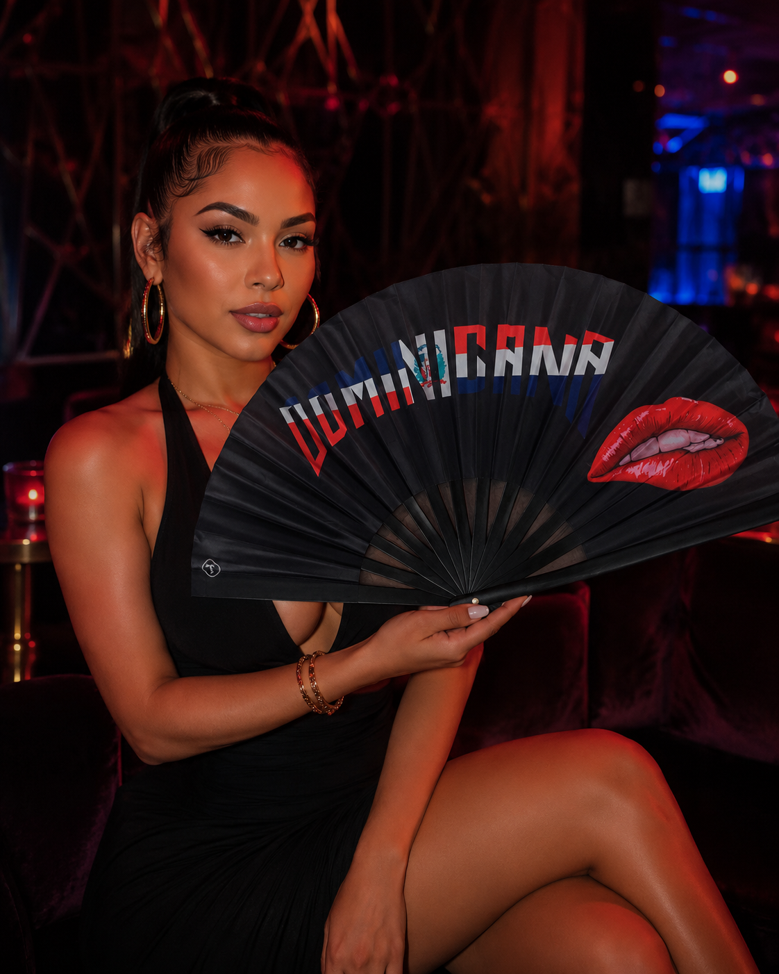 Dominican Republic Juicy Folding Fan – Black Bamboo Clack Fan