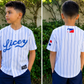 White Blue Dominican Kids Baseball Jersey – Pinstripe Youth Button-Up Shirt