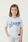 White blue Dominican kids baseball jersey with pinstripe design