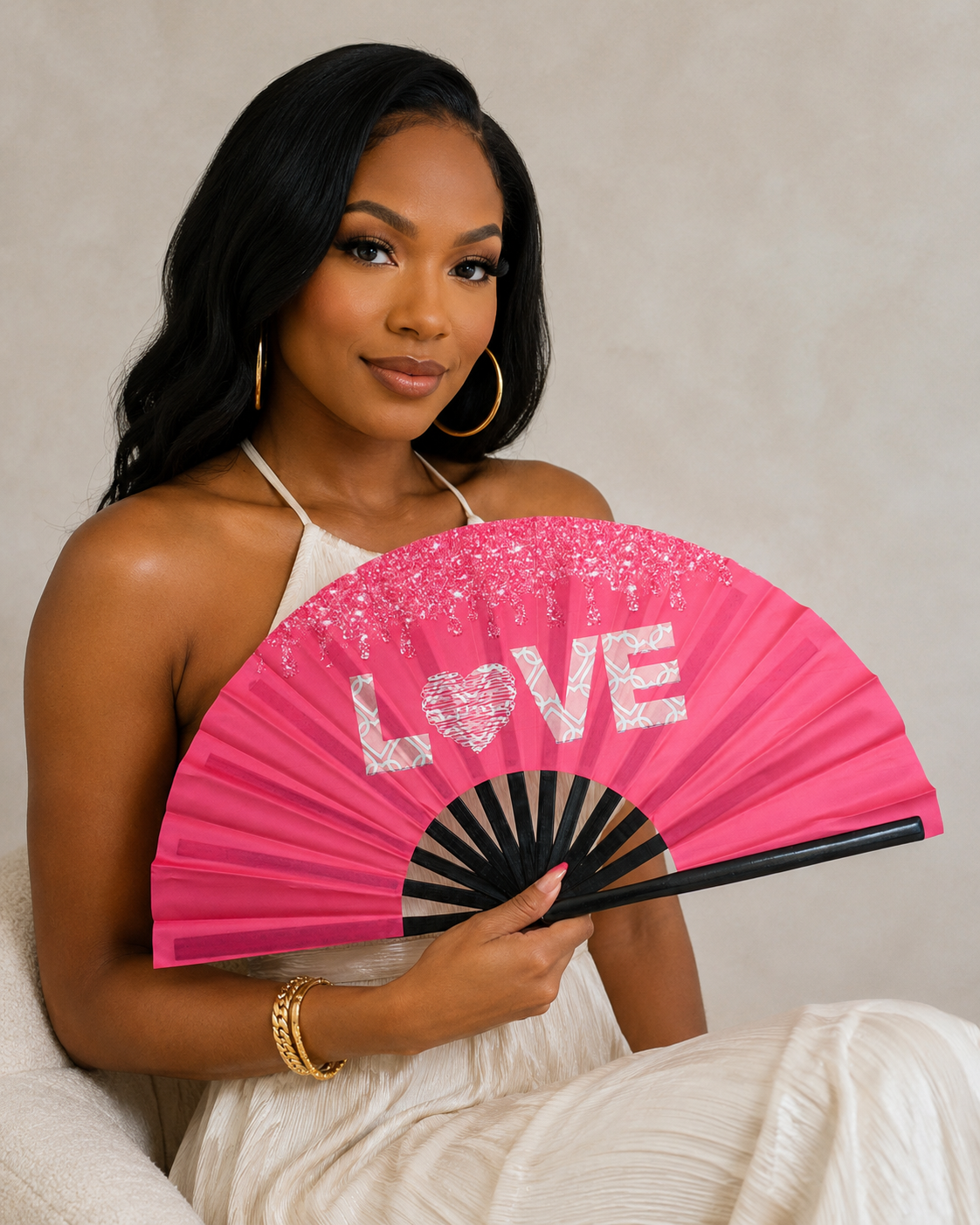 Pink Love Folding Fan | Bamboo Clack Hand Fan