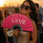 Pink Love Folding Fan | Bamboo Clack Hand Fan