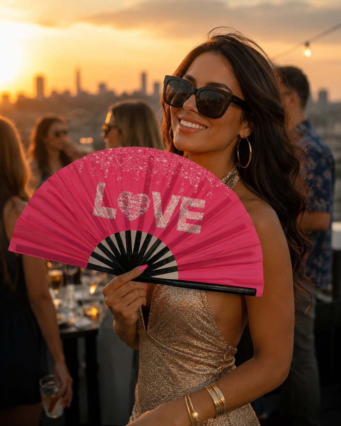 Pink Love Folding Fan | Bamboo Clack Hand Fan