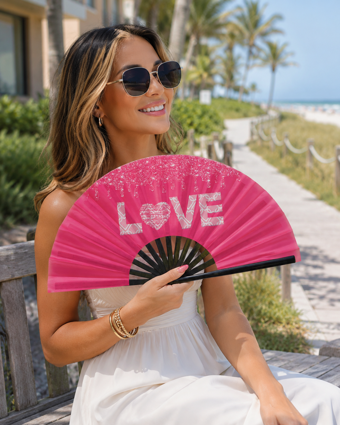 Pink Love Folding Fan | Bamboo Clack Hand Fan