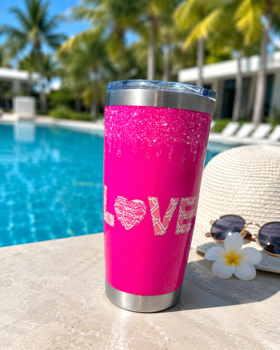 Pink Glitter Love 20oz Tumbler – Insulated Stainless Steel Travel Cup