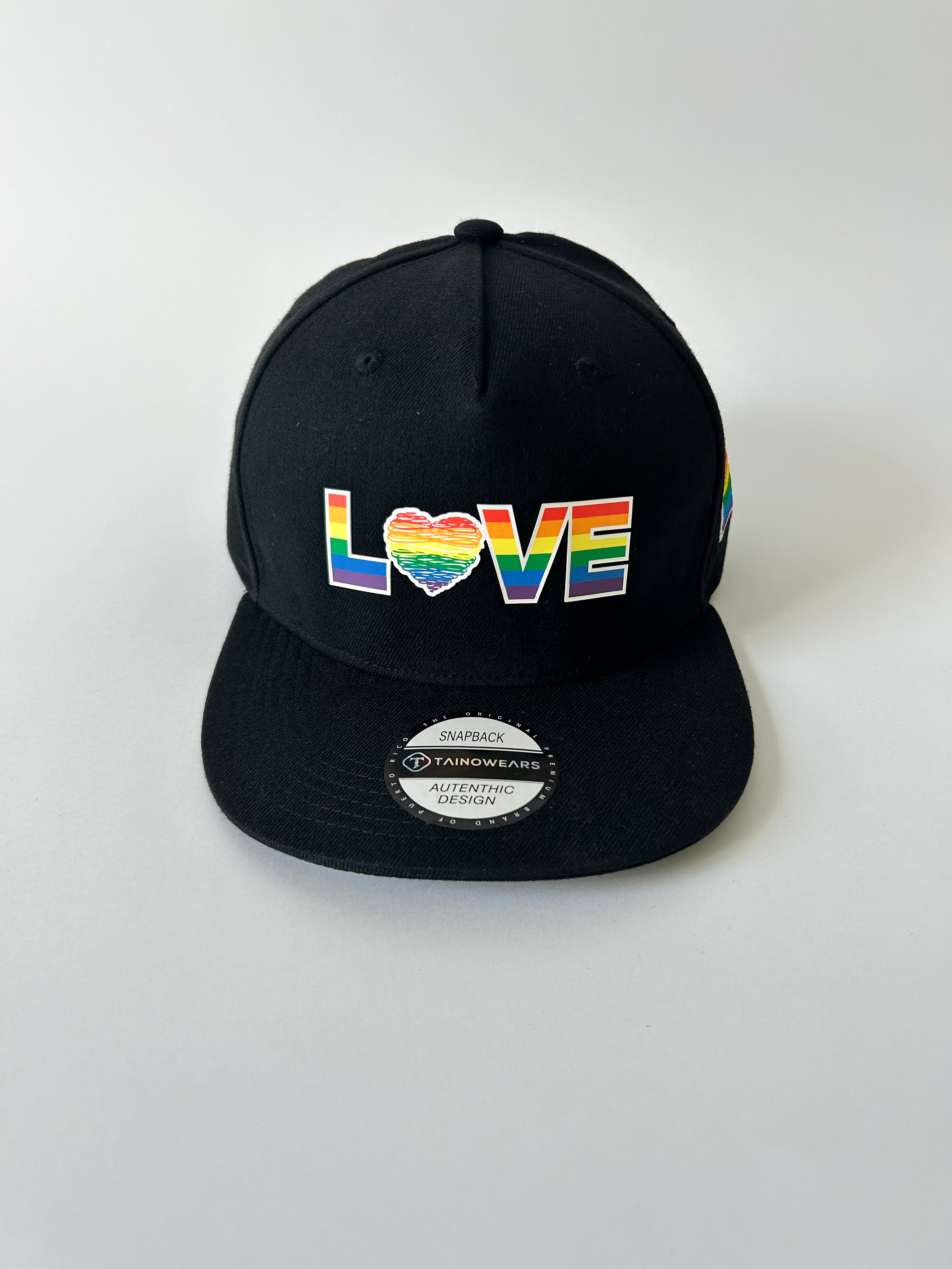 LOVE LGBTQ Snapback Hat – Black Pride Flag Cap with Silicone Patch | Tainowears®