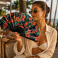 Tropical Puerto Rico bamboo clack fan with orange Flor Maga flowers