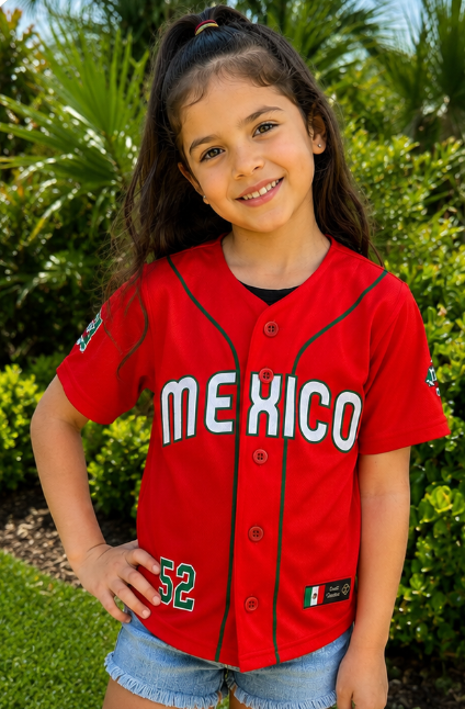 Mexico Kids Baseball Jersey – Red Youth Button-Up Jersey