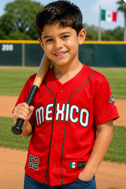 Mexico Kids Baseball Jersey – Red Youth Button-Up Jersey