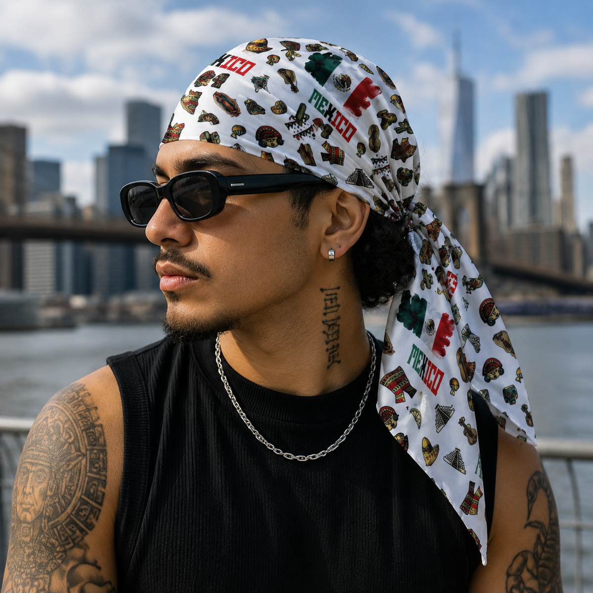 Mexico Symbols Satin Head Scarf Bandana | Fashion Neck Scarf