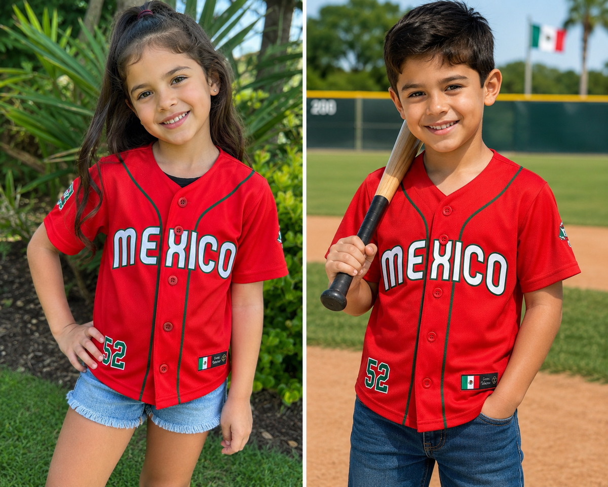 Mexico Kids Baseball Jersey – Red Youth Button-Up Jersey