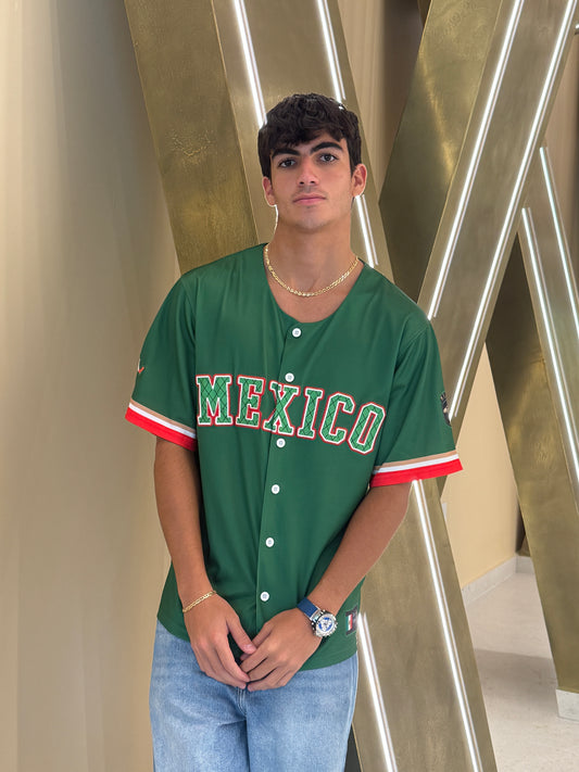 Mexico Green Baseball Jersey for Men & Women – Aztec Back Graphic, Button Up Mesh Top, Lightweight Mexico Jersey
