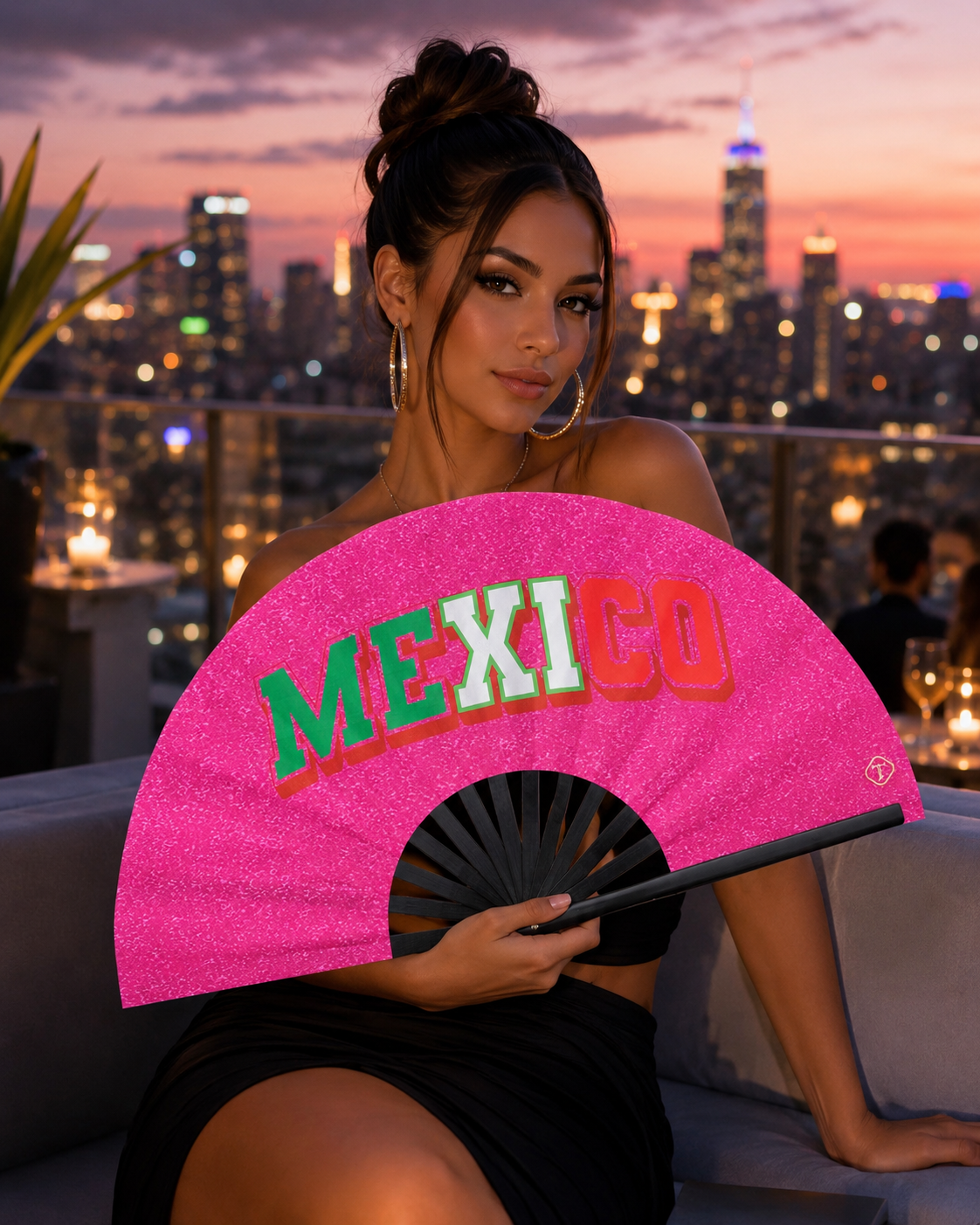 Mexico Pink Glitter Folding Fan – Bamboo Clack Hand Fan