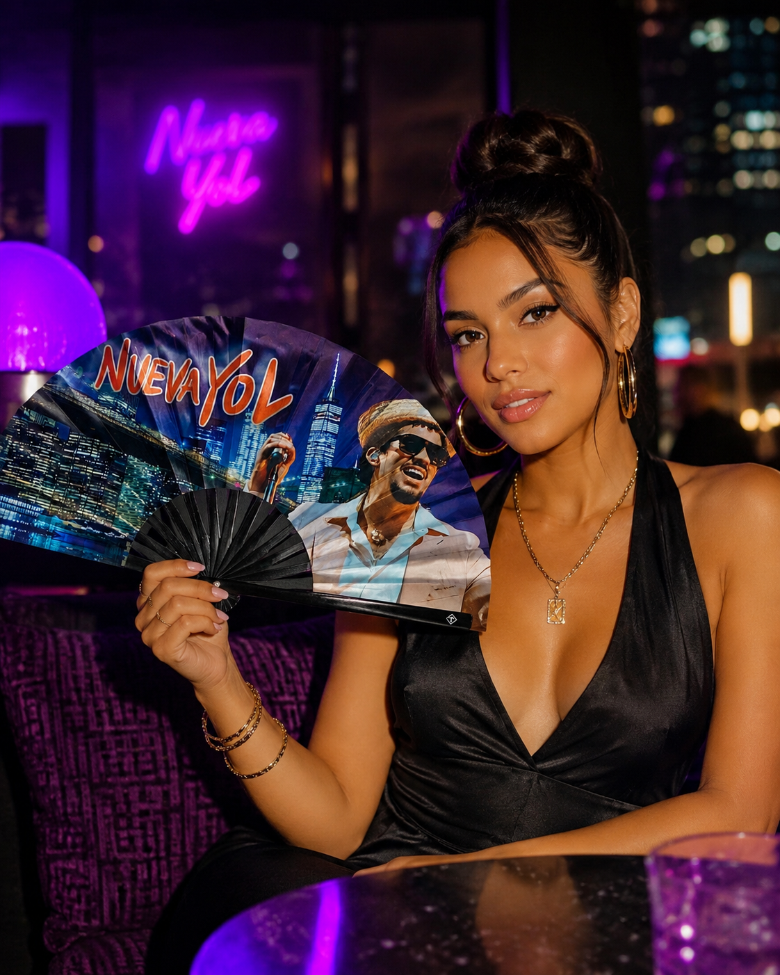 Music inspired NuevaYol bamboo clack fan for concerts and parties