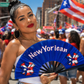 Blue NewYorican bamboo clack fan for parades and festivals