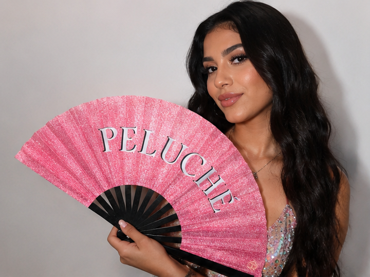 Peluche Pink Glitter Folding Fan – Bamboo Clack Hand Fan