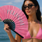Peluche Pink Glitter Folding Fan – Bamboo Clack Hand Fan