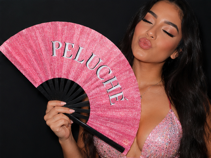 Peluche Pink Glitter Folding Fan – Bamboo Clack Hand Fan