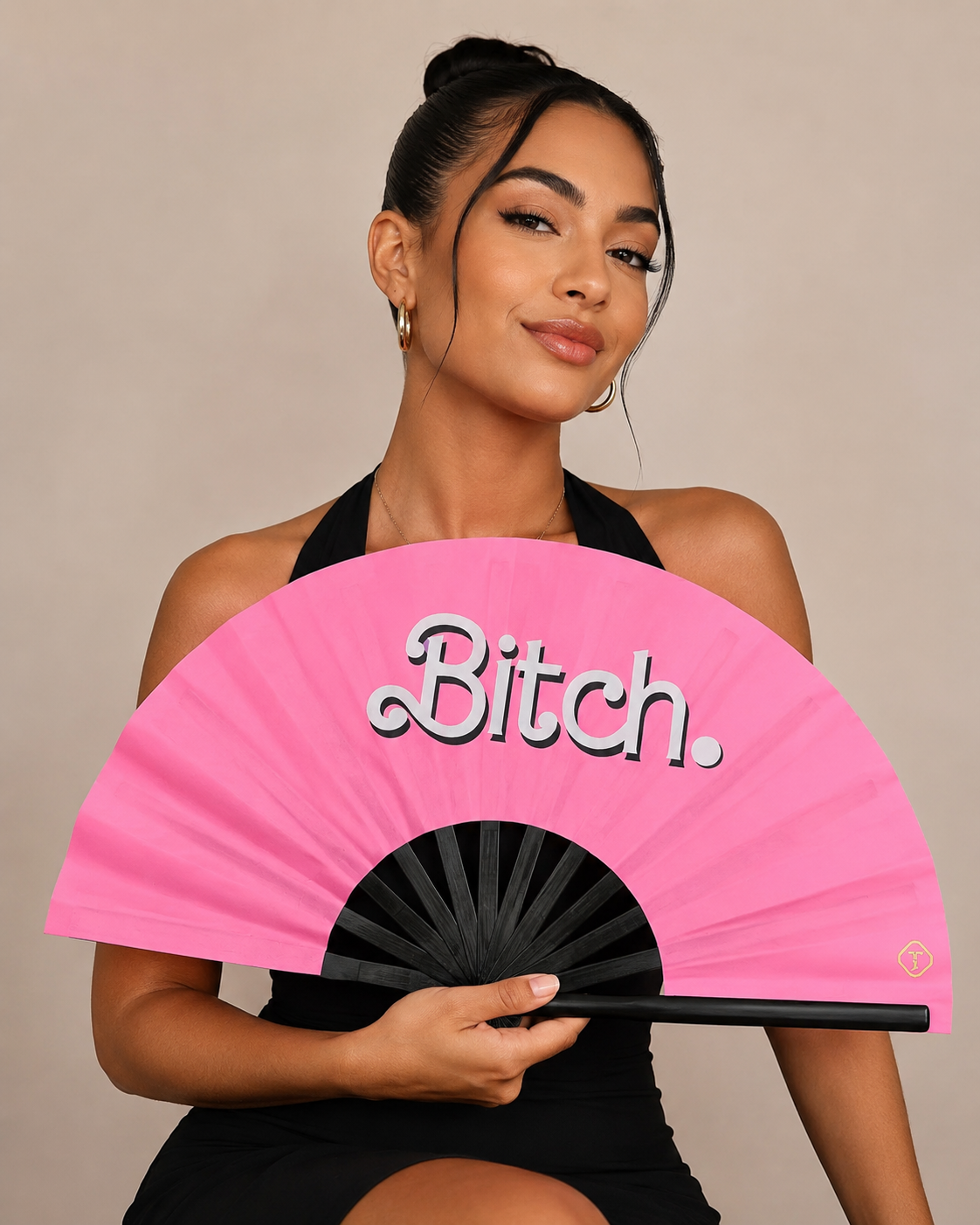 Large pink clack fan with bamboo ribs for nightlife and event outfits