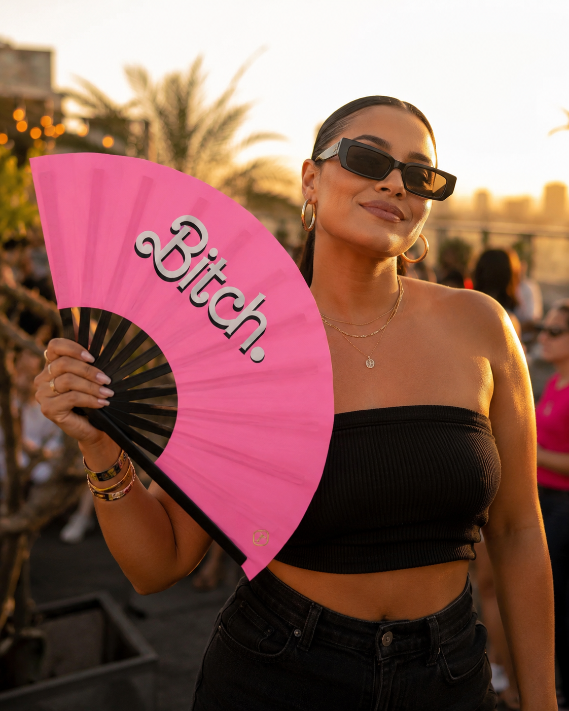 Pink Statement Clack Fan – Large Bamboo Folding Festival Fan