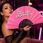 Bright pink large bamboo folding clack fan with bold statement design