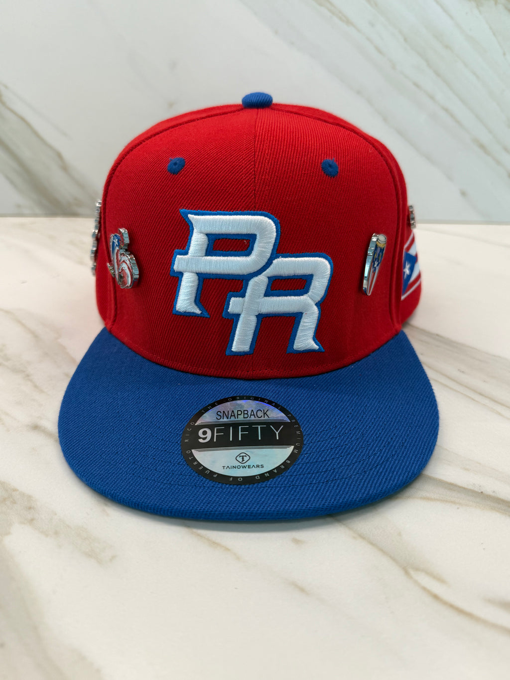 Puerto Rico Flag Snapback Hat – 5D Embroidery Blue Red Flat Brim Cap with Pin Set | Tainowears®