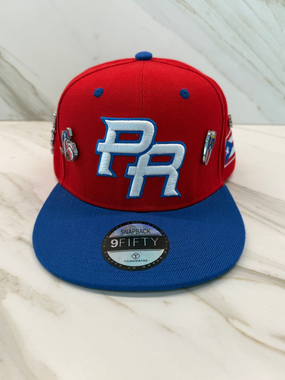 Puerto Rico Flag Snapback Hat – 5D Embroidery Blue Red Flat Brim Cap with Pin Set | Tainowears®