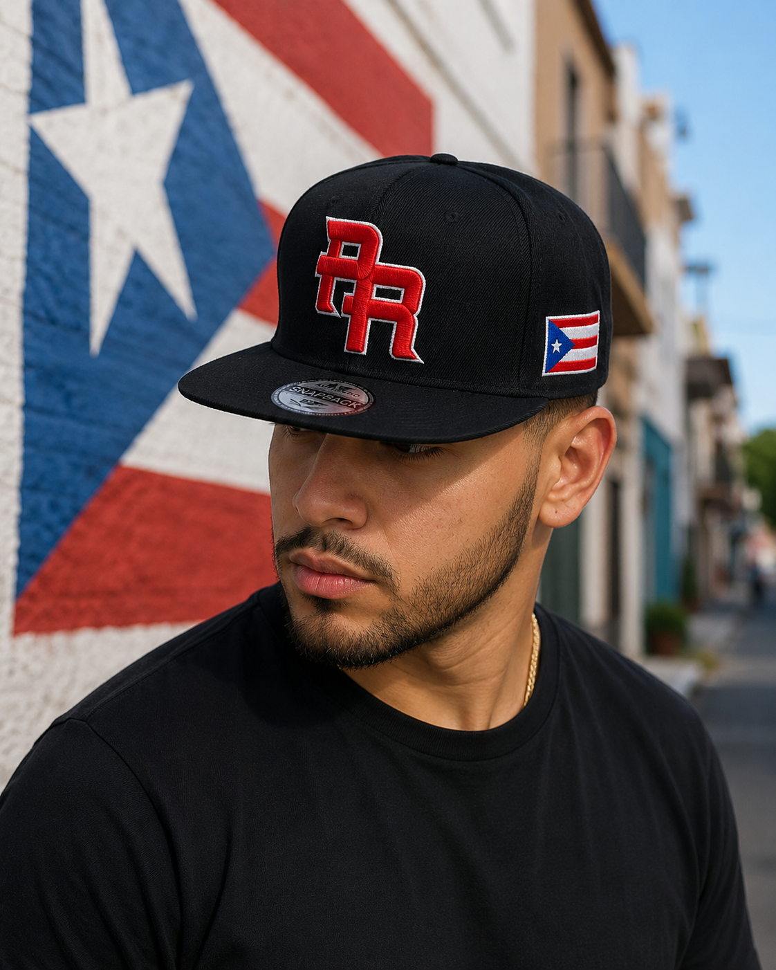 Puerto Rico PR Black Red Flat Brim Snapback Hat – 5D Embroidered Cap