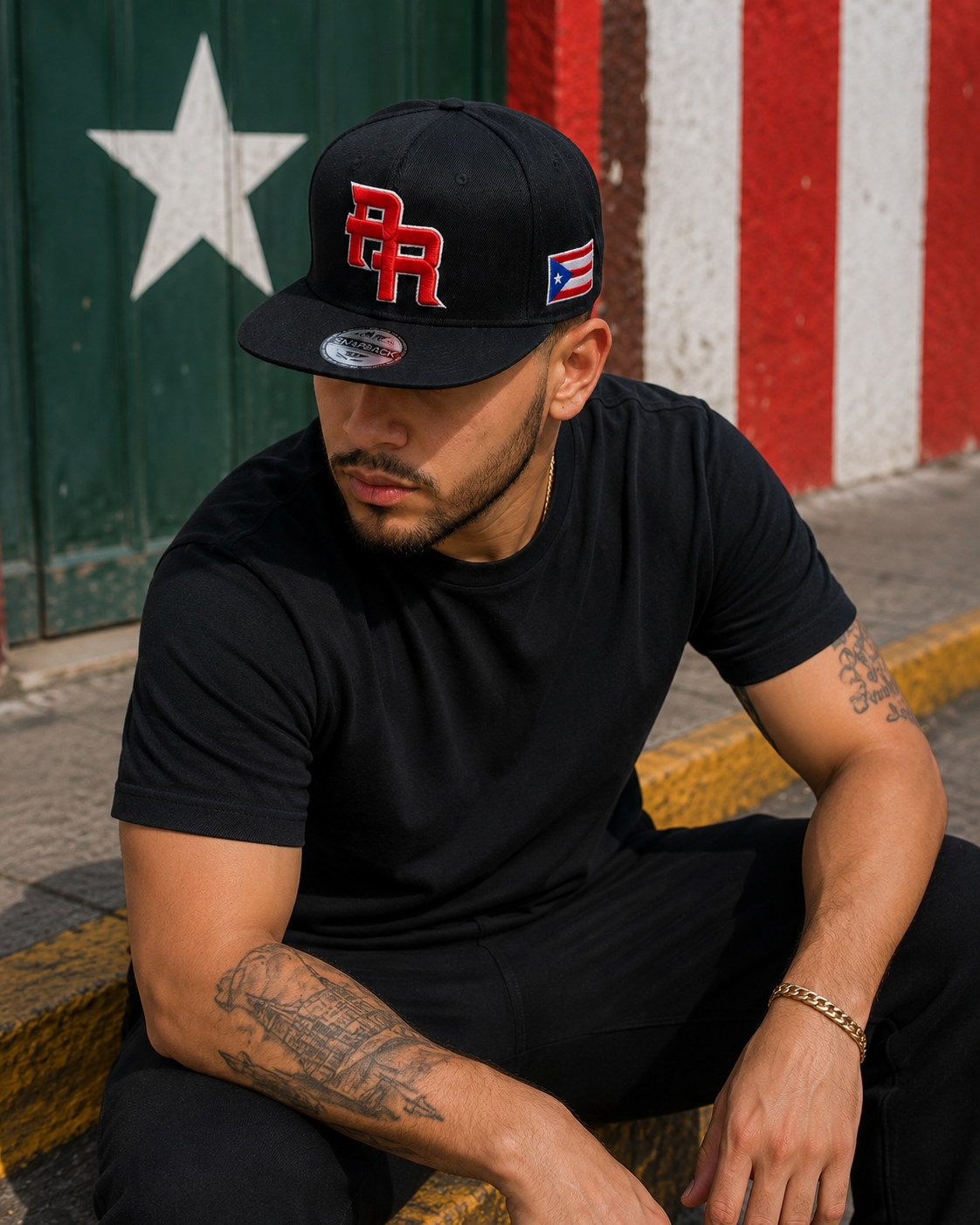 Puerto Rico PR Black Red Flat Brim Snapback Hat – 5D Embroidered Cap