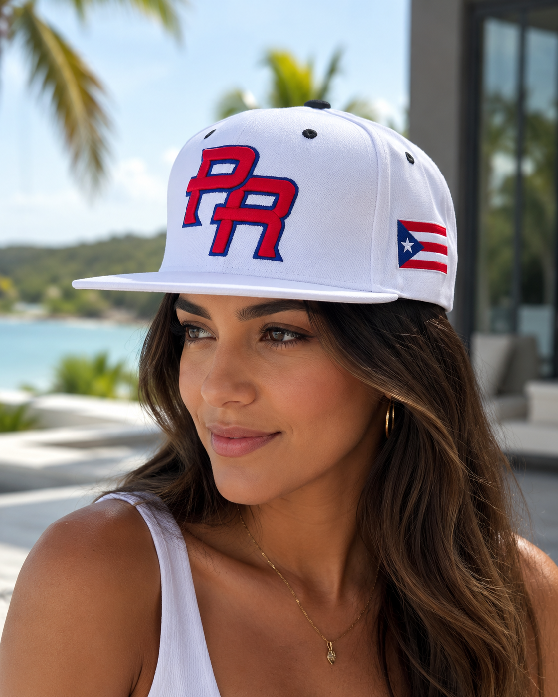 Puerto Rico PR White Flat Brim Snapback Hat – Embroidered Cotton Cap